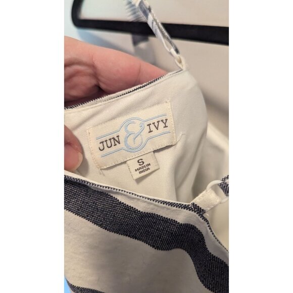 Striped White & Navy Sleeveless Dress With Adjustable Straps & Back Zipper Small - Picture 3 of 7